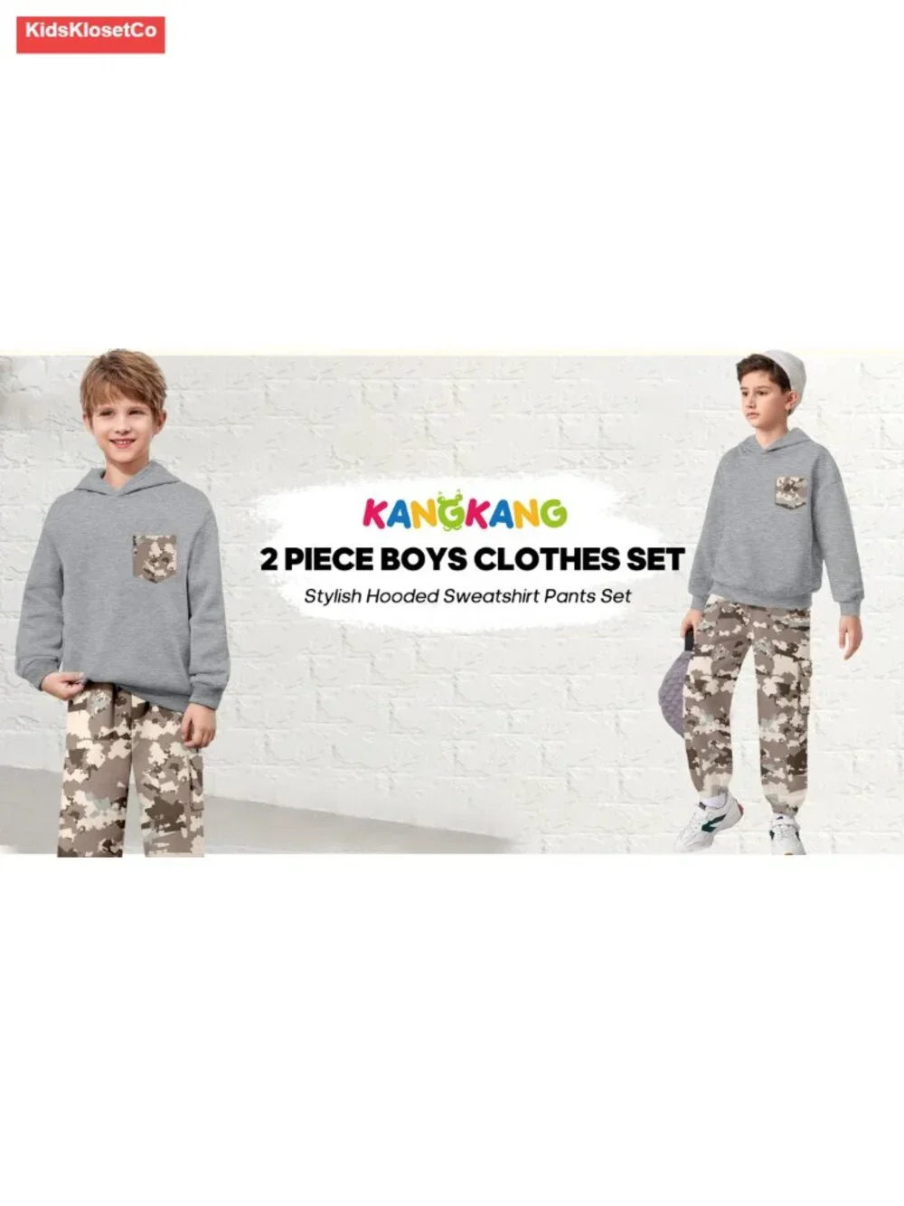 Boys Long Sleeve Hooded Sweatshirt and Camo Jogger Set